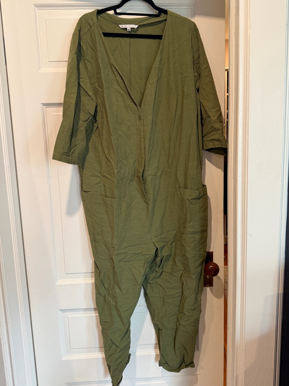The Nines by HATCH Olive Green V-Neck Utility Jumpsuit